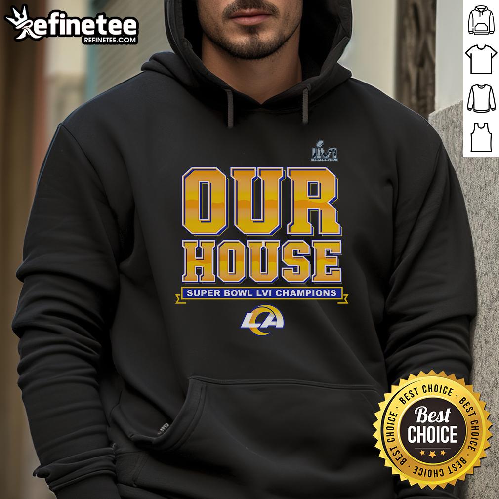 Official Los Angeles Rams Super Bowl Lvi Champions Hometown Audible Hoodie Alt Text: Official Los Angeles Rams Super Bowl LVI Champions Hometown Audible Hoodie in blue and gold, showcasing team pride.