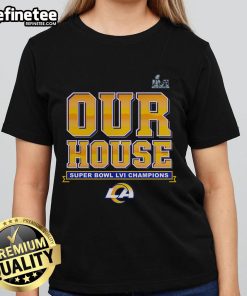 Official Los Angeles Rams Super Bowl LVI Champions Hometown Audible Ladies Tee showcasing team pride and style.