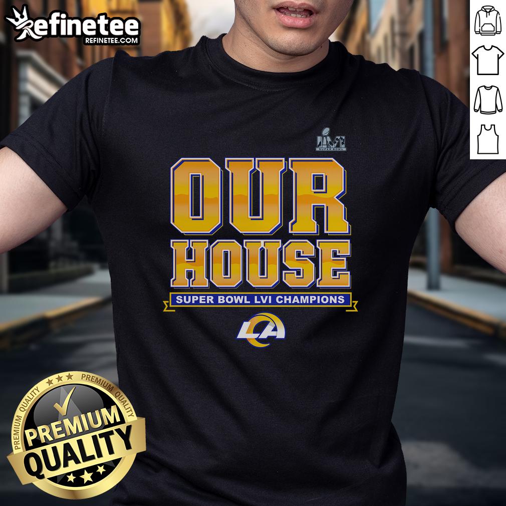 Official Los Angeles Rams Super Bowl Lvi Champions Hometown Audible T Shirt Alt Text: Official Los Angeles Rams Super Bowl LVI Champions Hometown Audible T-Shirt featuring team logo and vibrant design.