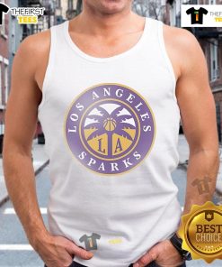 Alt Text: Official Los Angeles Sparks Respect Her Game tank top featuring vibrant team colors and logo, perfect for fans.