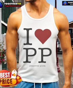 Official Love PP Pepperoni Pizza Tank Top featuring vibrant pizza graphic, perfect for casual summer wear.