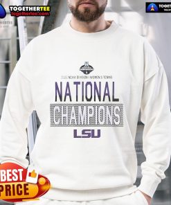 Official LSU 2025 NCAA D1 Women's Tennis National Champions sweatshirt showcasing team pride and championship logo.
