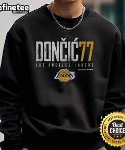 Alt Text: Official Luka Doncic 77 Los Angeles Lakers sweatshirt featuring a stylish design for fans and players alike.