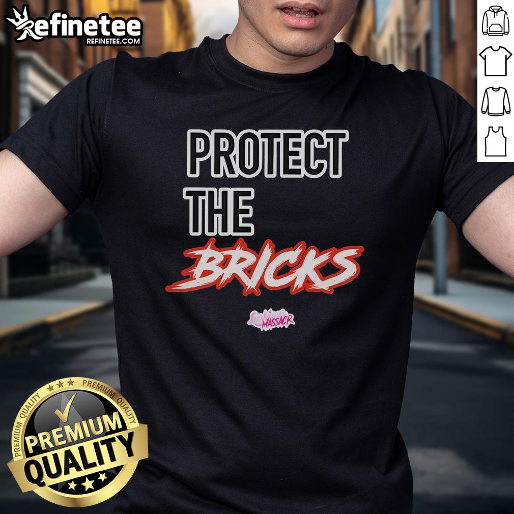 Official Lushious Massacr Protect The Bricks T Shirt Alt Text: Official Lushious Massacr Protect The Bricks T-Shirt featuring bold graphics and vibrant colors for fans.