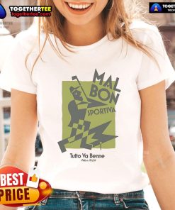 Alt Text: Official Malbon Golf Sportiva Tutto Va Benne Ladies Tee showcasing stylish golf apparel for women on the course.