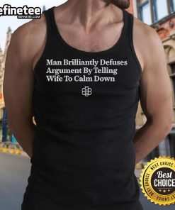 Official man in tank top calmly defuses argument with wife, showcasing effective communication and conflict resolution skills.