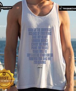 Man wearing 'Oceans of Emotions' tank top at London Bridge, showcasing vibrant design and urban style. Official Man of the Universe.