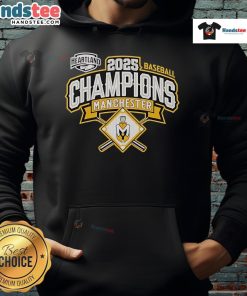 Official Manchester Spartans 2025 Baseball Conference Champions hoodie, showcasing team logo and vibrant colors.