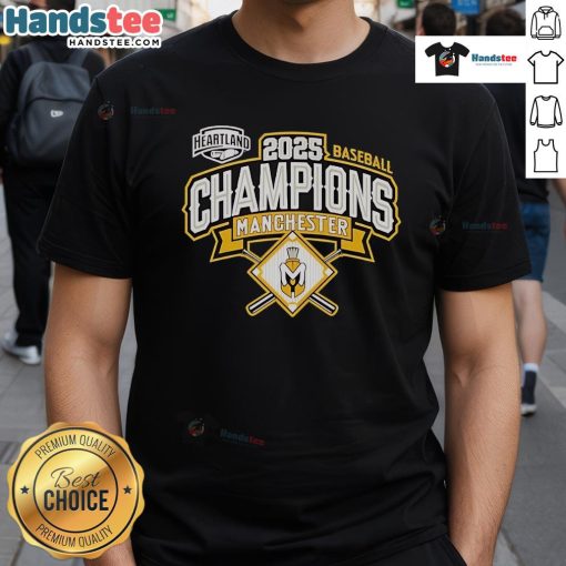 Alt Text: Official Manchester Spartans 2025 Baseball Conference Champions T-Shirt featuring team logo and championship design.