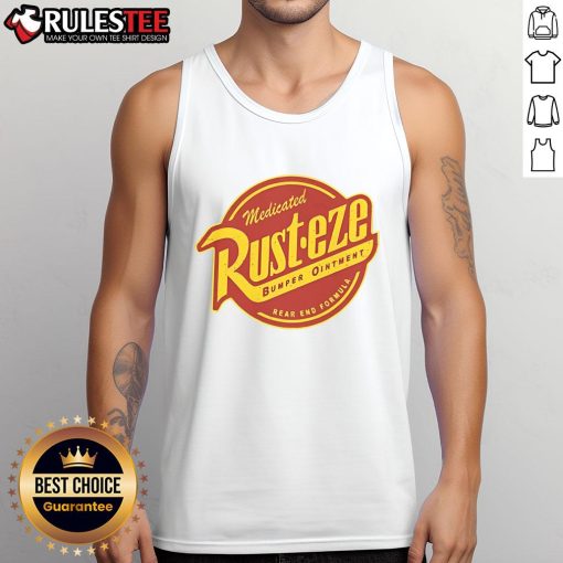 Official Medicated Rust-Eze Bumper Ointment tank top featuring a vibrant design for fans of the Cars movie series.