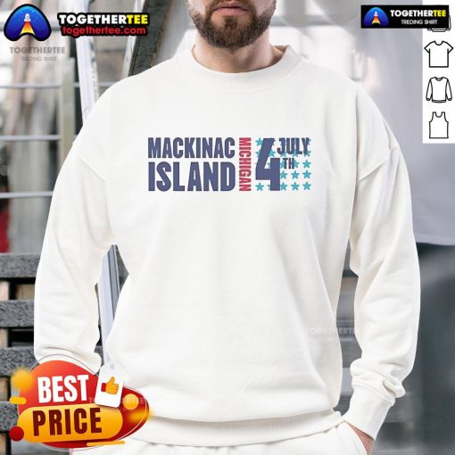 Official Michigan Mackinac Island July 4th Splash Sweatshirt featuring vibrant design and festive colors.