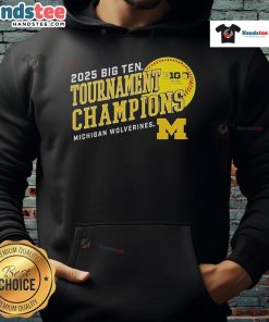 Official Michigan Wolverines 2025 Big Ten Softball Conference Tournament Champions Hoodie in navy blue with logo.