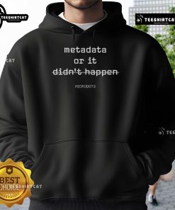 Official Microdots Metadata Or It Didn't Happen hoodie featuring stylish design and comfortable fit for casual wear.