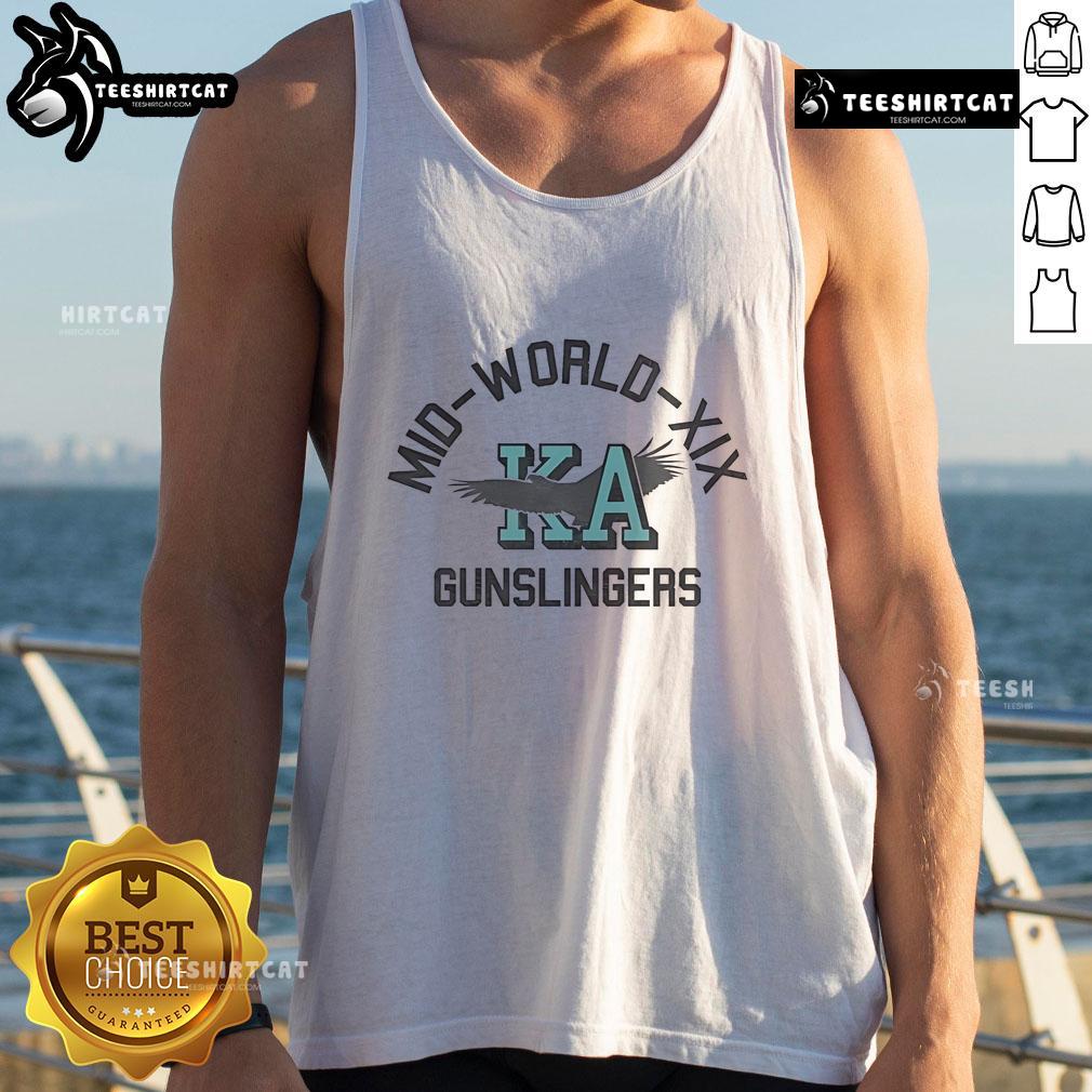 Official Mid World Xix Gunslingers Ka Tank Top Alt Text: Official Mid World XIX Gunslingers KA Tank Top featuring a stylish design perfect for fans and casual wear.