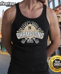 Official Midshipmen 2025 Patriot League Women's Lacrosse Tournament Champions tank top featuring team logo and colors.