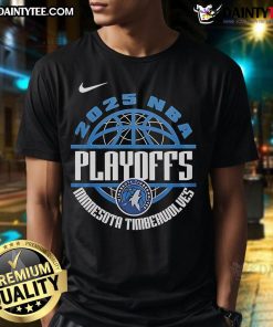 Official Minnesota Timberwolves 2025 NBA Playoffs T-Shirt featuring team logo and vibrant playoff design.