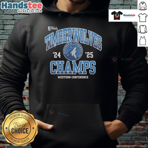 Alt Text: Official Minnesota Timberwolves NBA Finals 2024-2025 Pride Western Conference Champions hoodie, celebrating team spirit.