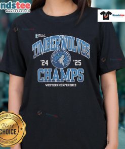 Alt Text: Official Minnesota Timberwolves NBA Finals 2024-2025 Pride Western Conference Champions ladies tee design.