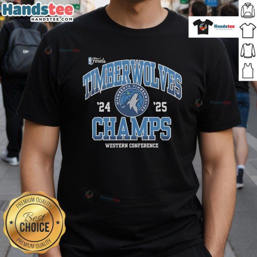 Alt Text: Official Minnesota Timberwolves NBA Finals 2024-2025 Pride Western Conference Champions T-Shirt featuring vibrant design.