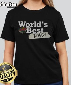 Alt Text: Official Minnesota Wild World's Best Dad Ladies Tee in vibrant colors, perfect for hockey fans celebrating Father's Day.