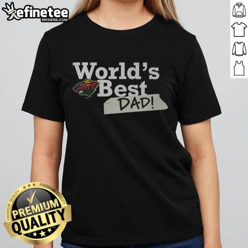 Alt Text: Official Minnesota Wild World's Best Dad Ladies Tee in vibrant colors, perfect for hockey fans celebrating Father's Day.