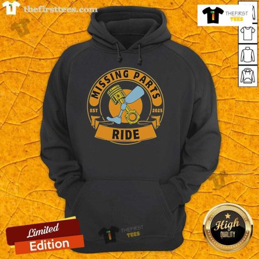 Official Missing Parts Ride Est 2025 Hoodie featuring a stylish design and vibrant colors for casual wear.