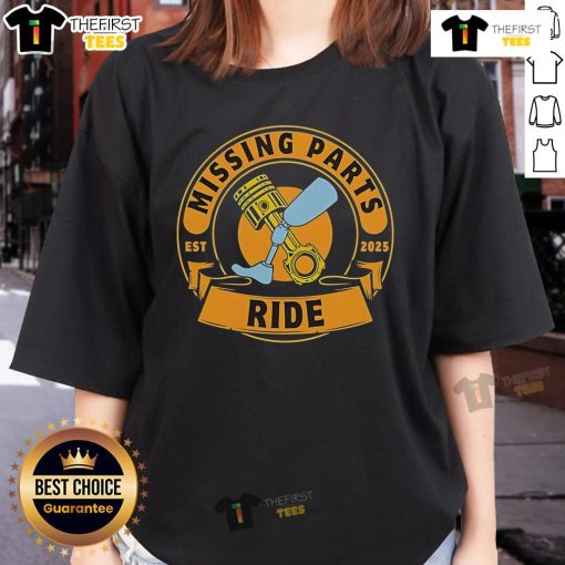 Official Missing Parts Ride Est 2025 Ladies Tee featuring a stylish design perfect for motorcycle enthusiasts.