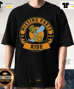 Official Missing Parts Ride Est 2025 T-Shirt featuring a bold design, perfect for enthusiasts and collectors alike.