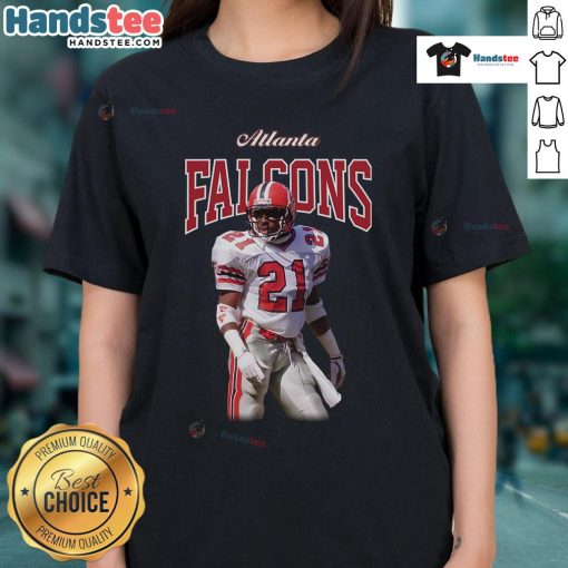 Official Mitchell & Ness Deion Sanders black Atlanta Falcons ladies tee for retired players, showcasing team spirit and style.