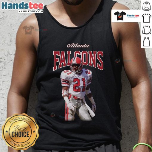 Official Mitchell & Ness Deion Sanders black Atlanta Falcons sideline tank top for retired players, showcasing team pride.