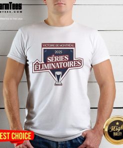 Official Montreal Victoire 2025 Series Eliminatoires T-Shirt featuring team logo and vibrant design for fans.