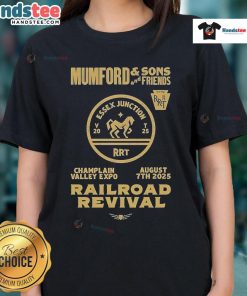 Official Mumford and Sons 2025 Railroad Revival Tour ladies tee at Champlain Valley Expo in Burlington.