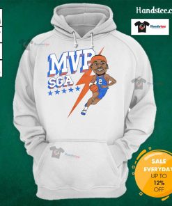 Official MVP SGA playoffs 2025 Oklahoma City Thunder caricature hoodie featuring vibrant graphics and team colors.