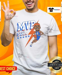 Alt Text: Caricature t-shirt featuring MVP SGA, celebrating the 2025 Oklahoma City Thunder playoffs. Perfect for fans!