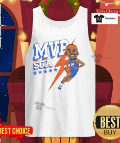 Caricature of SGA in an MVP tank top for the 2025 playoffs, showcasing Oklahoma City Thunder pride and style.
