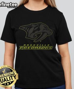 Official Nashville Predators highlight reel ladies tee featuring team logo and vibrant design for fans and supporters.