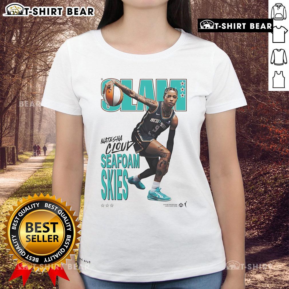 Official Natasha Cloud Slam Seafoam Skies Ladies Tee Official Natasha Cloud Slam Seafoam Skies Ladies Tee featuring vibrant colors and stylish design for sports fans.