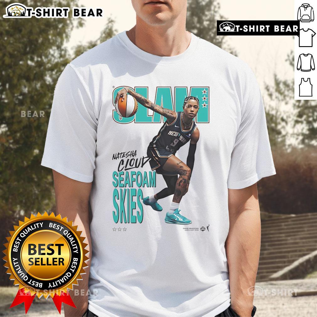 Official Natasha Cloud Slam Seafoam Skies T Shirt Alt Text: Official Natasha Cloud Slam Seafoam Skies T-Shirt featuring vibrant design and comfortable fit for fans.