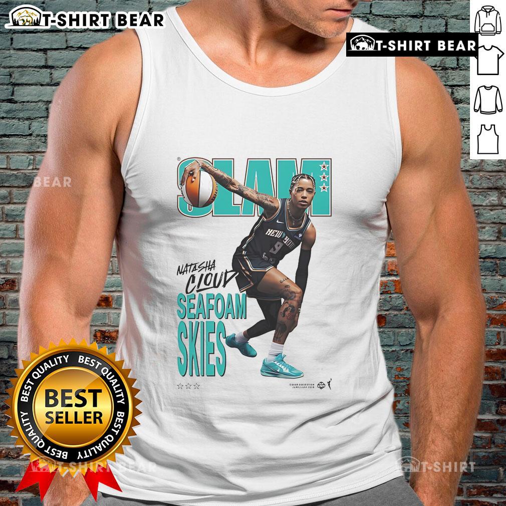 Official Natasha Cloud Slam Seafoam Skies Tank Top Alt Text: Official Natasha Cloud Slam Seafoam Skies Tank Top featuring a stylish design and vibrant seafoam color.