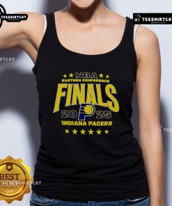 Alt Text: 2025 Indiana Pacers tank top featuring official NBA Eastern Conference Finals logo, perfect for fans and warm weather.