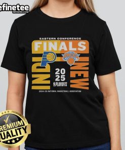 2025 NBA Eastern Conference Finals tee featuring Indiana Pacers vs New York Knicks match-up for ladies.