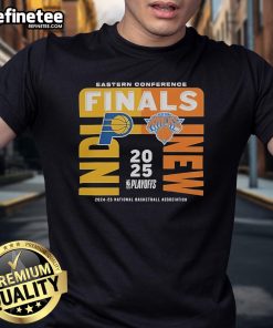 2025 NBA Eastern Conference Finals T-Shirt featuring Indiana Pacers vs New York Knicks match-up design.