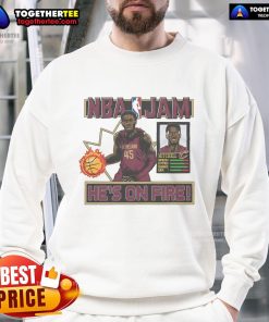Alt Text: Official NBA Jam Cavaliers sweatshirt featuring Donovan Mitchell, perfect for fans and stylish sportswear enthusiasts.