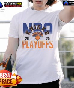 Official NBA New York Knicks 2025 Playoffs T-Shirt featuring team logo and vibrant colors for fans and supporters.