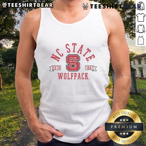 NC State Wolfpack tank top established 1887, featuring the iconic logo and school colors, perfect for fans and athletes.