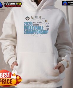 Official NCAA 2025 National Collegiate Men's Volleyball Championship hoodie featuring team logos and championship graphics.