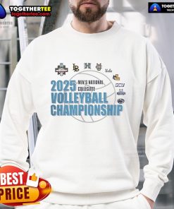 Official NCAA 2025 National Collegiate Men's Volleyball Championship sweatshirt featuring team logos and vibrant colors.