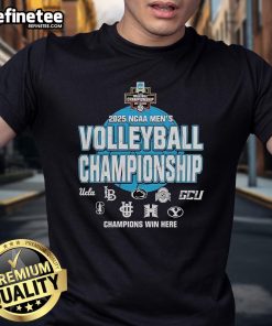 Alt Text: Official NCAA 2025 Men's Volleyball Championship opening round t-shirt featuring team logos and event graphics.