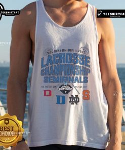 2025 NCAA Division II Men's Lacrosse Championship Semifinals tank top featuring team logos and vibrant colors.