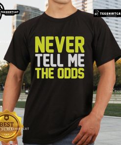 Official Never Tell Me The Odds T-Shirt featuring bold graphic design for Star Wars fans, perfect for casual wear.